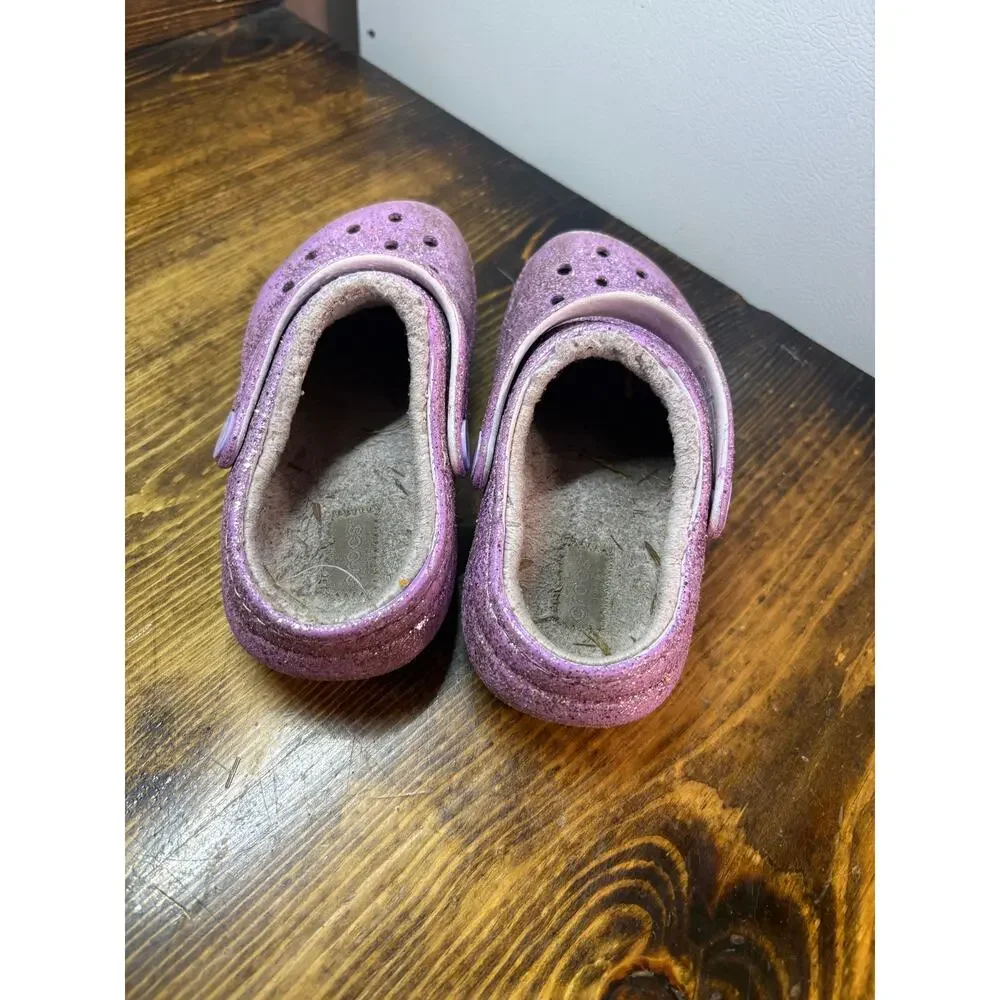 Crocs Lavender Glitter‎ Fur Lined Clogs Size C10